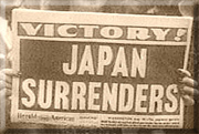 old newspaper with headline, Victory! Japan Surrenders